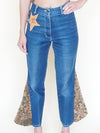 Patchwork Floral Jeans Boho Flared Bell Bottom Denim Vintage Upcycle
