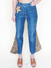 Patchwork Floral Jeans Boho Flared Bell Bottom Denim Vintage Upcycle