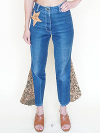 Patchwork Floral Jeans Boho Flared Bell Bottom Denim Vintage Upcycle