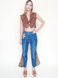 Patchwork Boho Vest Crochet Heart Cut Out Back Vintage Upcycle
