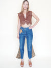 Patchwork Floral Jeans Boho Flared Bell Bottom Denim Vintage Upcycle