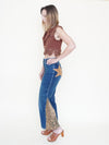 Patchwork Boho Vest Crochet Heart Cut Out Back Vintage Upcycle