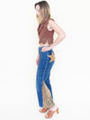 Patchwork Floral Jeans Boho Flared Bell Bottom Denim Vintage Upcycle