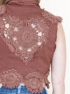 Patchwork Boho Vest Crochet Heart Cut Out Back Vintage Upcycle