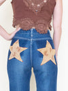 Patchwork Floral Jeans Boho Flared Bell Bottom Denim Vintage Upcycle
