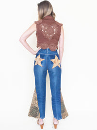 Patchwork Floral Jeans Boho Flared Bell Bottom Denim Vintage Upcycle