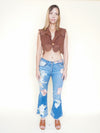 Floral Patchwork Jeans Flared Crop Leg Vintage Upcycled Denim
