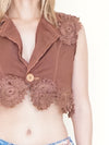 Patchwork Boho Vest Crochet Heart Cut Out Back Vintage Upcycle