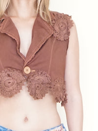 Patchwork Boho Vest Crochet Heart Cut Out Back Vintage Upcycle
