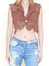 Patchwork Boho Vest Crochet Heart Cut Out Back Vintage Upcycle