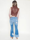 Floral Patchwork Jeans Flared Crop Leg Vintage Upcycled Denim