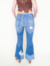 Floral Patchwork Jeans Flared Crop Leg Vintage Upcycled Denim