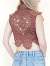 Patchwork Boho Vest Crochet Heart Cut Out Back Vintage Upcycle
