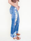 Floral Patchwork Jeans Flared Crop Leg Vintage Upcycled Denim