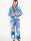 Floral Patchwork Jeans Flared Crop Leg Vintage Upcycled Denim