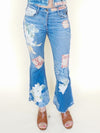 Floral Patchwork Jeans Flared Crop Leg Vintage Upcycled Denim