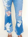 Floral Patchwork Jeans Flared Crop Leg Vintage Upcycled Denim