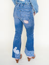 Floral Patchwork Jeans Flared Crop Leg Vintage Upcycled Denim
