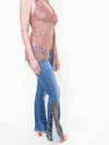 Floral Patchwork Bell Bottom Jeans Vintage Upcycle Low Rise
