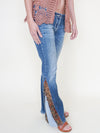 Floral Patchwork Bell Bottom Jeans Vintage Upcycle Low Rise