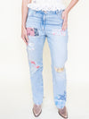 Floral Patchwork Boho Jeans Vintage Upcycle Lightwash Jeans