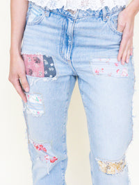 Floral Patchwork Boho Jeans Vintage Upcycle Lightwash Jeans