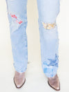 Floral Patchwork Boho Jeans Vintage Upcycle Lightwash Jeans