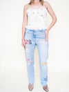 Floral Patchwork Boho Jeans Vintage Upcycle Lightwash Jeans
