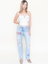 Floral Patchwork Boho Jeans Vintage Upcycle Lightwash Jeans