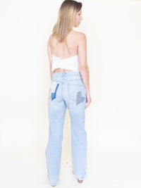 Floral Patchwork Boho Jeans Vintage Upcycle Lightwash Jeans
