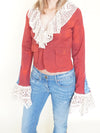 Crochet Ruffle Jacket Upcycled Vintage Tie Dye Coat