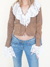 Boho Ruffle Jacket Crochet Lace Cropped Tie Dye Jacket Vintage Upcycle