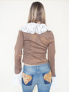 Boho Ruffle Jacket Crochet Lace Cropped Tie Dye Jacket Vintage Upcycle