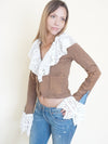 Boho Ruffle Jacket Crochet Lace Cropped Tie Dye Jacket Vintage Upcycle