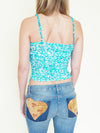Aqua Sequin Tank Top Sheer Mesh Vintage Y2K Blouse