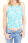 Aqua Sequin Tank Top Sheer Mesh Vintage Y2K Blouse