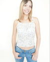 Sequin Mesh Tank Top White Silver Sheer Vintage Blouse