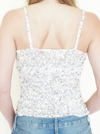 Sequin Mesh Tank Top White Silver Sheer Vintage Blouse