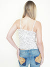 Sequin Mesh Tank Top White Silver Sheer Vintage Blouse