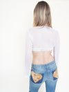 White Silk Blouse Sheer Tie Waist Vintage Sequin Embroidered Blouse