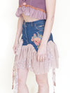 Boho Floral Patchwork Skirt Vintage Denim Lace Ruffle Mini Skirt