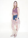 Boho Floral Patchwork Skirt Vintage Denim Lace Ruffle Mini Skirt