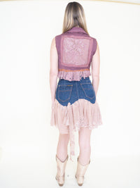 Boho Floral Patchwork Skirt Vintage Denim Lace Ruffle Mini Skirt