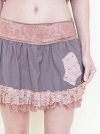 Floral Patchwork Skirt Ruffle Lace Upcycled Vintage