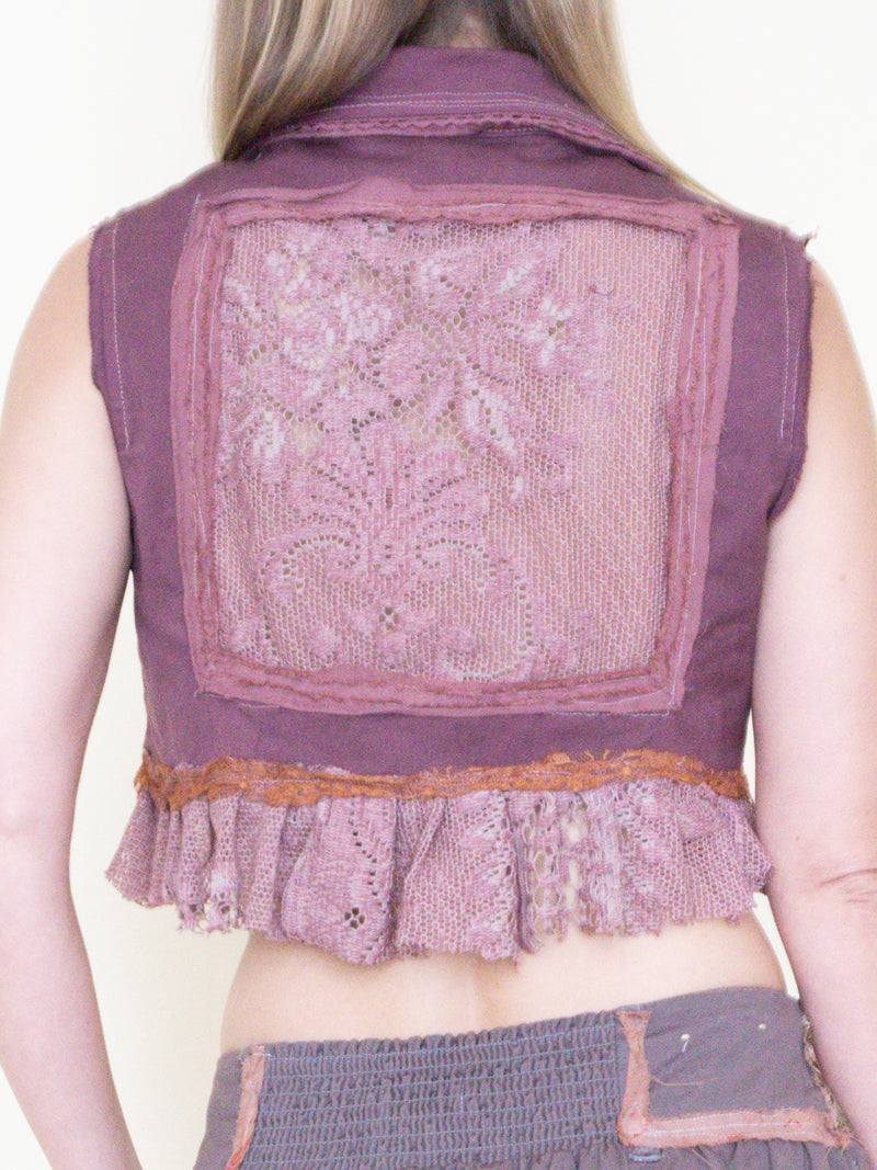 Floral Lace Vest Crochet Upcycle Ruffle Lace Boho Vest