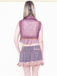 Floral Patchwork Skirt Ruffle Lace Upcycled Vintage