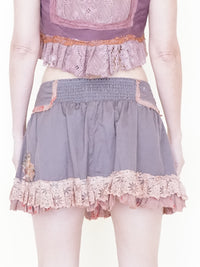 Floral Patchwork Skirt Ruffle Lace Upcycled Vintage