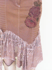 Floral Patchwork Skirt Lace Ruffle Midi Skirt Boho Y2k Upcycle