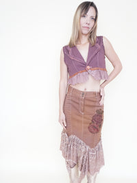 Floral Patchwork Skirt Lace Ruffle Midi Skirt Boho Y2k Upcycle