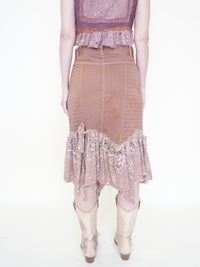 Floral Patchwork Skirt Lace Ruffle Midi Skirt Boho Y2k Upcycle